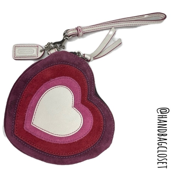 Coach Ombre Heart Leather and Suede Keychain Key Chain Charm Fob & Coin Bag Set - Picture 3 of 14